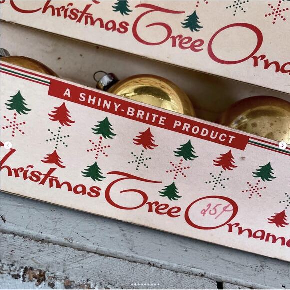 ONE RANDOM BOX Vintage Shiny Brite Fanci Pak Carton Glass Ornament Box Gold Ball - Picture 2 of 9